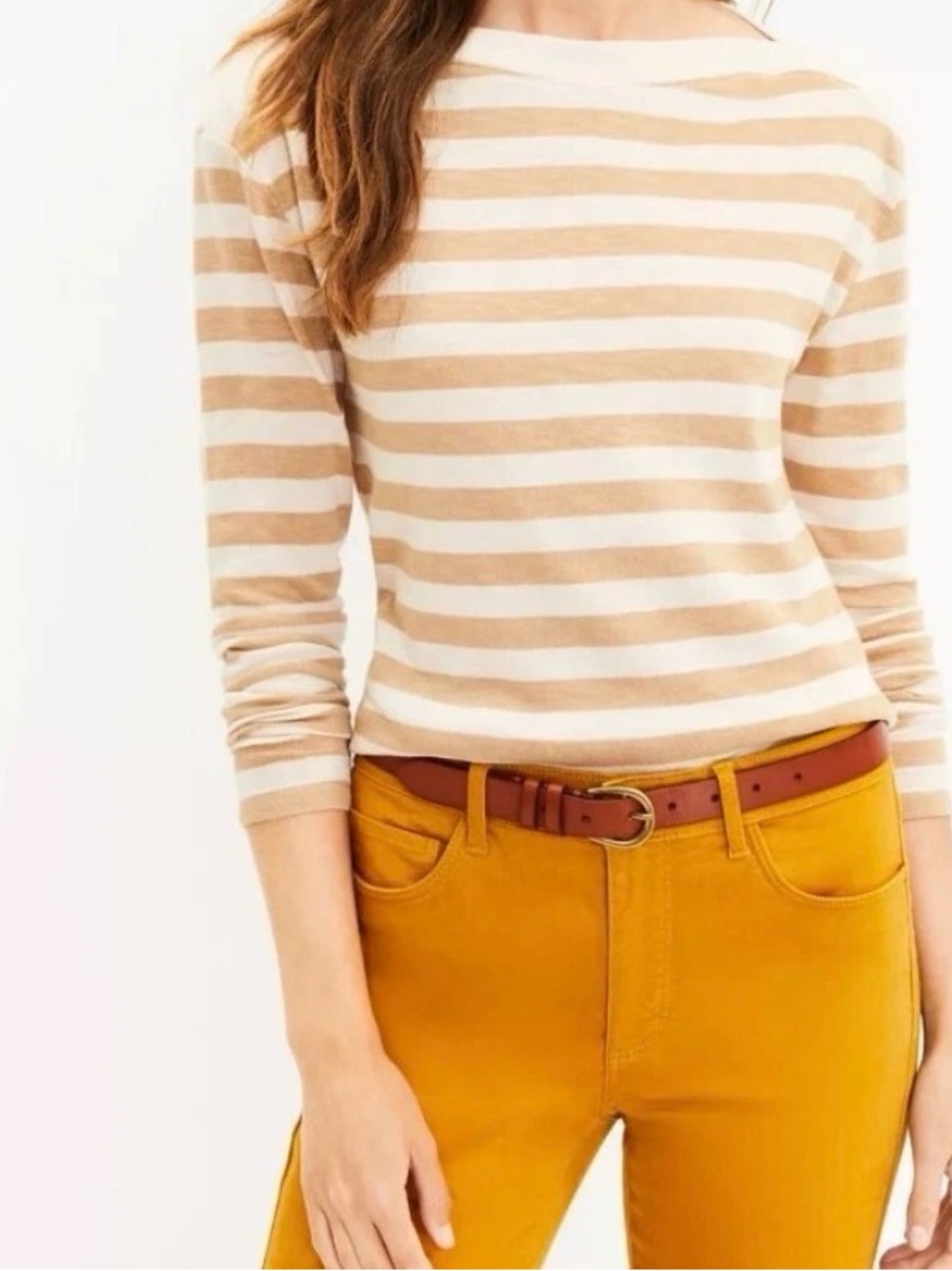 LOFT Cream and Tan Striped Top